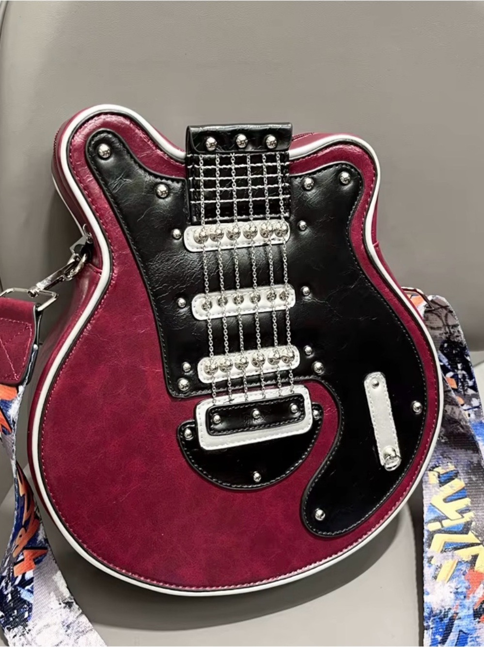 Women's Burgundy Guitar-Shaped Crossbody Bag